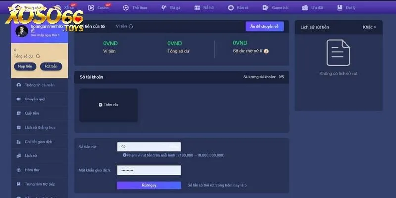 Rút Tiền Xoso66 - Chi Tiết Cách Thức Giao Dịch Đơn Giản 2 Chọn chức năng rút tiền